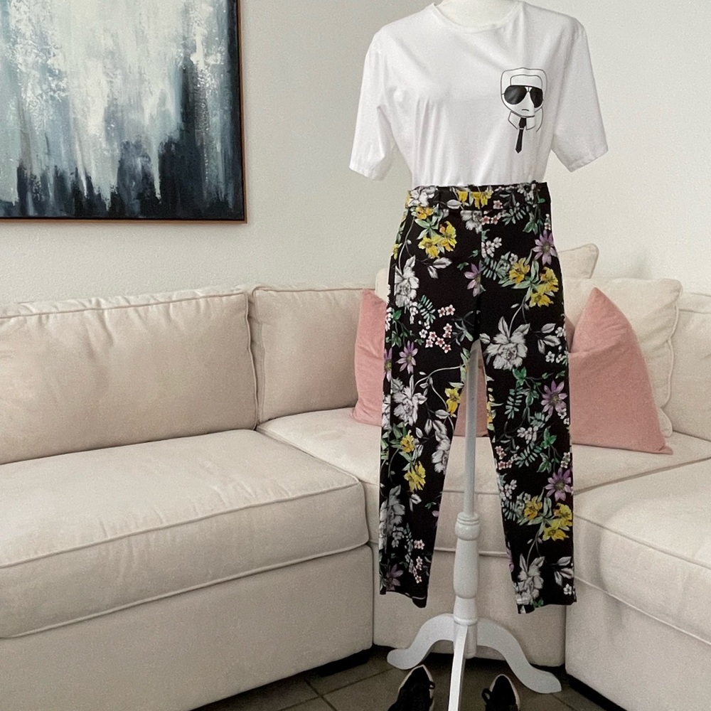 Floral high waisted crop pants
